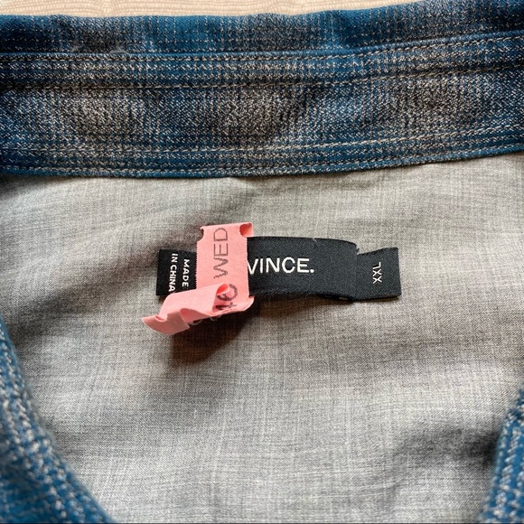 Vince 'Melrose' Trim Fit Plaid Sport Shirt Mens XXL Blue Gray Button Up Flannel - Picture 2 of 9